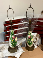 2 porcelain lamps w/ tulips, 13 1/2" base, 26" total