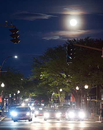 Davis Square at night
